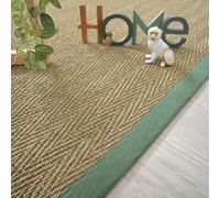 Decoweb Tapis Jonc de mer - Bihar Fin Chevron - Ganse Coton Vert Olive - 200 x 200 cm
