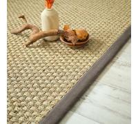 Decoweb Tapis Jonc de mer Chennai - Natté 4x4 - Ganse Lin Marron Taupe - 250 x 350 cm