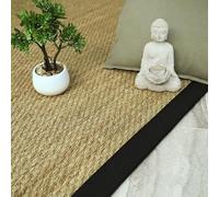 Decoweb Tapis Jonc de mer Kalapa Fin Panama - Ganse Noire - 200 x 200 cm