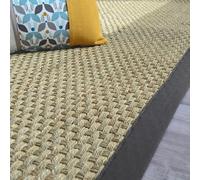 Decoweb Tapis jonc de mer - Paro Fin natté 4x4 - Ganse Coton Anthracite - 140 x 200 cm