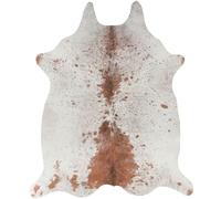 Decoweb Tapis Peau de bête imprimé HD - Imitation Vache tachetée Claire - Marron et Blanc - 155 x 190 cm