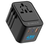 decqle Adaptateur Prise Universelle, Adaptateur Voyage International avec 2 Ports USB-C(GaN 45W) ＆ 1 USB-A, Concerner France vers USA, UK, EU, AU ＆ 224+ Pays (Noir)