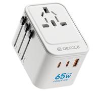 decqle Adaptateur Prise Universelle, Adaptateur Voyage International avec 2 Ports USB-C(GaN 65W) ＆ 1 USB-A, Concerner France vers USA, UK, EU, AU ＆ 224+ Pays (Blanc)