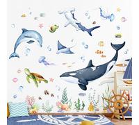 Decvictor Stickers Muraux Baleines Sous la mer Autocollant Mural Tortues de mer Dauphins Méduses Decoration Chambre Bebe Le Salon Pépinière Mur