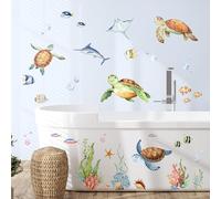 Decvictor Stickers Muraux Tortues marines sous la mer Autocollant Mural Méduses Raies Corail Algues Decoration Chambre Bebe Le Salon Pépinière Mur