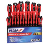 DEDRA Lot de 18 tournevis de précision standard en acier CrV avec poignée antidérapante, Manche bi-matière, Embouts magnétiques, pour les professionnels et les bricoleurs, durable et résistant