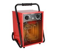 DEDRA Radiateur soufflant électrique 5 kW 400 V carré rouge DED9922 pour pièces bien isolées, thermostat, protection contre la surchauffe, trois modes de fonctionnement, contrôle de la température
