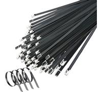Deecam Attaches en Acier Inoxydable Noir 400mm, 50 Pièces Collier de Serrage Inox, Collier Serrage Inox Pour Bande Thermique Echappement, Entretenir les Clôtures et les Auvents