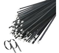 Deecam Collier de Serrage Noir 200mm, Attaches en Acier Inoxydable 50 Pièces, Collier Serrage Inox Pour Bande Thermique Echappement, Entretenir les Clôtures et les Auvents