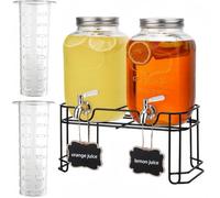 Deefongo Distributeurs De Boissons En Verre 2x4L Avec Robinet, Distributeur Boisson En Verre Avec Support Et Robinet En Acier Inoxydable, Bocal pour Sublimez vos Cocktails Fêtes et Anniversaires