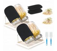 Deefongo Lot de 4 pousses en verre de 1000 ml | Couvercle de tamis en acier inoxydable 304, calibre 86 mm, avec plateau, support, sac d'ombrage et brosse en canette