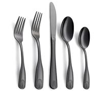 Deeny Jarte Couverts de Table 20 Pièces en Acier Inoxydable Noir Poli Miroir - Set Complet pour 4 Personnes, Design Coquillage Moderne, Résistant aux Rayures et au Lave-Vaisselle