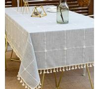 Deep Dream Tablecloths, Embroidered Checkered Table Cloth Cotton Linen Wrinkle Free Anti-Fading Table Cover Decoration for Kitchen Dinning Party, 55 x 55 inch - Gray