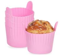 DEEPCRAFF 4 Pièces Moules à Muffins en Silicone Rose, pour Airfryer | Surface Lisse, Deux Languettes de Retrait, Empilables, Usage Polyvalent, pour Pâte à Gâteau et Chocolats