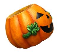 DEEPCRAFF Bocal Décoration d'halloween Réaliste en Résine de Citrouille Orange Visage Souriant et Accessoire Photo Élégant pour Fête