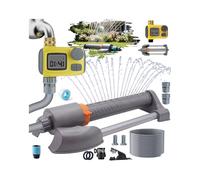 Deepoter Deepoter 3 en 1 Arroseur de Jardin avec Programmateur, Sortie Programmateur + Arroseur Oscillant + Tuyau Hybride 10m & Raccord Laiton, Arrosage Automatique pour Jardin