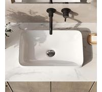DeerValley Lavabo à poser semi-encastré rectangulaire blanc, 490×300mm | vasque pour salle de bain, céramique résistante, Émail brillant, Nettoyage facile, fixation stable