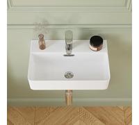 DeerValley Lavabo en céramique avec trop-plein, Design mural ou sur plan, Bonde à clapet incluse, Coins arrondis finition brillante, Évier de salle de bain moderne blanc