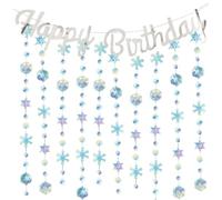 DEFGNOP Lot de 2 Guirlandes Happy Birthday, Flocons de Neige, Décoration d'anniversaire, Bannière Happy Birthday, Flocons de Neige, Happy Birthday Decoration