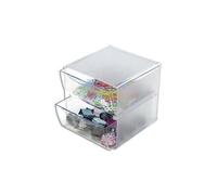 Deflecto Cube, boîte de rangement à 2 tiroirs en polystyrène, dimensions 15,2 x 18,1 x 15,2 cm en Crystal, y compris clip métallique pour l'extension, organisateur pour accessoires de bureau