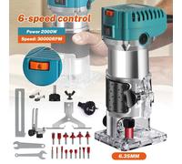 Défonceuse à bois / défonceuse de chants - Défonceuse à main - 2 000 W - 30 000 tr/min - Pince de serrage de 6,35 mm - Système d'aspiration des poussières - Jeu de fraises inclus
