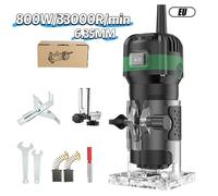 Défonceuse Affleureuse Électrique 220V 33000R/min - Défonceuse à bois 800W - six vitesses - mandrin de 6,35 mm - Base transparente