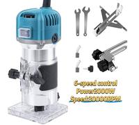Défonceuse Affleureuse Électrique 30000 RPM - Défonceuse à bois 800W - six vitesses - mandrin de 6,35 mm - 220V - Base transparente