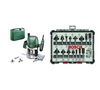 Défonceuse Bosch - POF 1400 ACE (Livrée avec set d'accessoires, réglage de la profondeur de fraisage et éclairage) & Bosch Professional 2607017472 Bosch Kits de Fraises, 8 mm
