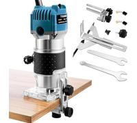 Défonceuse Palm Router 800W, Vitesse Variable 10000-33000 TR/Min, Fraise à Bois Compacte Électrique avec Mandrin 1/4" et Kit de Fraises de 15 Pièces pour Chant, Rainure, Chanfrein, Bricolage,Blue