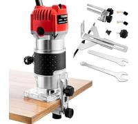 Défonceuse Palm Router 800W, Vitesse Variable 10000-33000 TR/Min, Fraise à Bois Compacte Électrique avec Mandrin 1/4" et Kit de Fraises de 15 Pièces pour Chant, Rainure, Chanfrein, Bricolage,Red