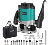 Défonceuse Verticale Electrique 1200 W 16000-30000 RPM STANEW, Profession Fresatrice Verticale avec Set de 12 fraises,6 Vitesses
