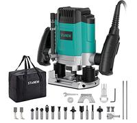 Défonceuse Verticale Electrique 1200 W 16000-30000 RPM STANEW, Profession Fresatrice Verticale avec Set de 12 fraises,6 Vitesses, Réglage de la Profondeur de Fraisage.