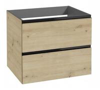 .Deftrans - Armoire murale de salle de bain 60 cm moderne en chêne Artisan noir mat - Armoire de salle de bain suspendue avec 2 tiroirs Soft Close - Meuble bas pour salle de bain sans lavabo - Meuble