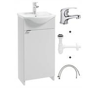 .Deftrans Domodomo - Armoire de Salle de Bain avec lavabo - 86 x 38 x 19,6 cm - Blanc - en céramique - Meuble sur Pied pour Petite Salle de Bain Kredo avec Robinet