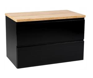 .Deftrans Domodomo - Armoire de Salle de Bain avec Plateau et Support en Chêne - 80 x 50 x 45,8 cm - Noir - Murale pour Lavabo