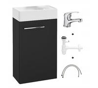 .Deftrans Domodomo - Armoire de Salle de Bain avec Vasque 40 x 60 x 21,3 cm - Ensemble en céramique - Meuble Mural pour Petite Salle de Bain - Noir avec kit de robinetterie