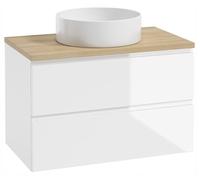 .Deftrans Domodomo - Meuble de Salle de Bain avec lavabo - Blanc - Meuble Suspendu avec lavabo Rond - 100 x 50 x 46 cm - Meuble de Salle de Bain avec tiroirs