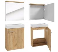 .Deftrans Ensemble de Meubles de Salle de Bain avec Lavabo et Miroir - 50 x 70 x 23 cm - Chêne - Meuble sous Lavabo et Armoire à Miroir