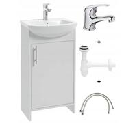 .Deftrans Lavabo avec Meuble Bas 46,5 x 24,5 x 84 cm - Blanc avec Robinet 45 cm