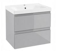 .Deftrans Lavabo avec meuble bas 60 cm gris brillant - Salle de bain suspendu moderne - Lavabo avec meuble bas en céramique - Ensemble de meubles de salle de bain compact