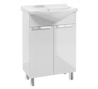 Deftrans Lavabo avec Meuble Bas - 60 x 85 x 43,5 cm - Meuble de Salle de Bain avec Meuble Bas - 60 cm - Blanc Brillant