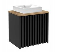 .Deftrans - Lavabo avec meuble bas suspendu de 60 cm - Ensemble de lavabo moderne noir - Lavabo à poser avec meuble bas compact - Meuble de salle de bain pour petites salles de bain aspect bois chêne