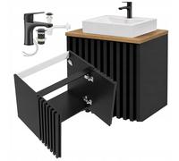 .Deftrans Lavabo avec meuble bas suspendu de 60 cm - Lavabo avec meuble bas moderne - Meuble de salle de bain avec lavabo noir - Lavabo complet avec robinet