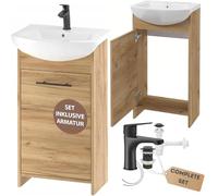 .Deftrans Lavabo avec meuble sous-vasque 46,5 x 24,5 x 84 cm - Meuble bas en chêne - Avec meuble bas et robinet de lavabo - 45 cm