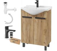.Deftrans Lavabo avec Meuble sous-Vasque, 60 x 85 x 43,5 cm, Meuble Bas et Robinet clic-clac, Bois Noir, kit Siphon