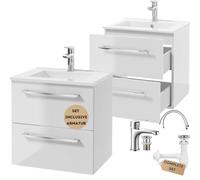.Deftrans Meuble de lavabo de 50 cm à suspendre avec lavabo, robinet et siphon - Meuble de salle de bain avec meuble bas à fermeture douce - Meuble de salle de bain pour petites salles de bain - Blanc
