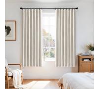 DEFYNEE Rideaux occultants Opaques - Lot de 2 - L117 x H137 cm - avec 20 Clips - pour Chambre à Coucher & Salon - Design Lin, Blanc crème