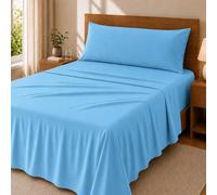 Degrees Home - Collection - Parure de draps 3 pièces - Drap Housse, Drap de Dessus et taie d'oreiller - Lit 90 cm - 100% Polyester - Bleu