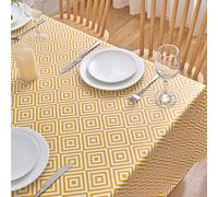 Dehaus® Geo Diamond Nappe Toile Cirée Carrée, Jaune Ocre 140×140 cm | Imperméable, Anti-Tache, Facile à Nettoyer, Intérieur & Extérieur, Table de Jardin, Protection de Table PVC, Nappe Plastique