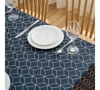 Dehaus® Nappe Toile Cirée Bleu Marine, Nappe de Table Plastique PVC Imperméable Anti-Tache, Motif Géométrique Geo Flow, Facile d'entretien Intérieur Extérieur, Rectangulaire 300 x 140 cm